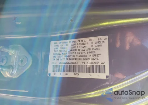 2009 Honda Accord 3.5 Ex-L from USA, damaged, VIN 1HGCS22829A007353